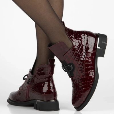 9. Damen-Lackleder-Stiefeletten mit Kroko-Prägung in Bordeaux Filippo DBT7191