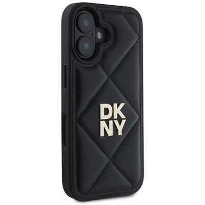 4. DKNY – Gesteppte iPhone 16-Hülle mit Stapellogo – Schwarz