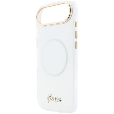 7. Guess IML Gradient Script Metal MagSafe Hülle für iPhone Air - Weiß