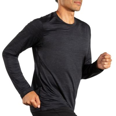 6. Luxe Langarm-Lauf-T-Shirt für Herren, Schwarz