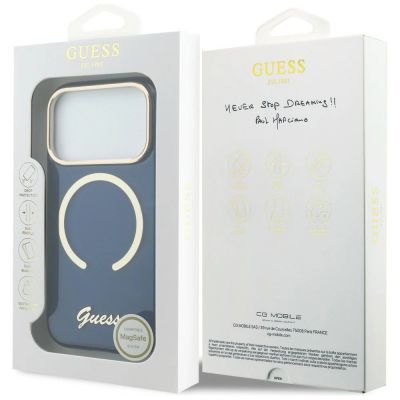 8. Guess IML Script Metal MagSafe Hülle für iPhone 17 Pro Max - Blau
