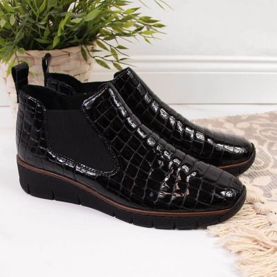 51. Rieker W R474 Schlangenleder Stiefeletten schwarz
