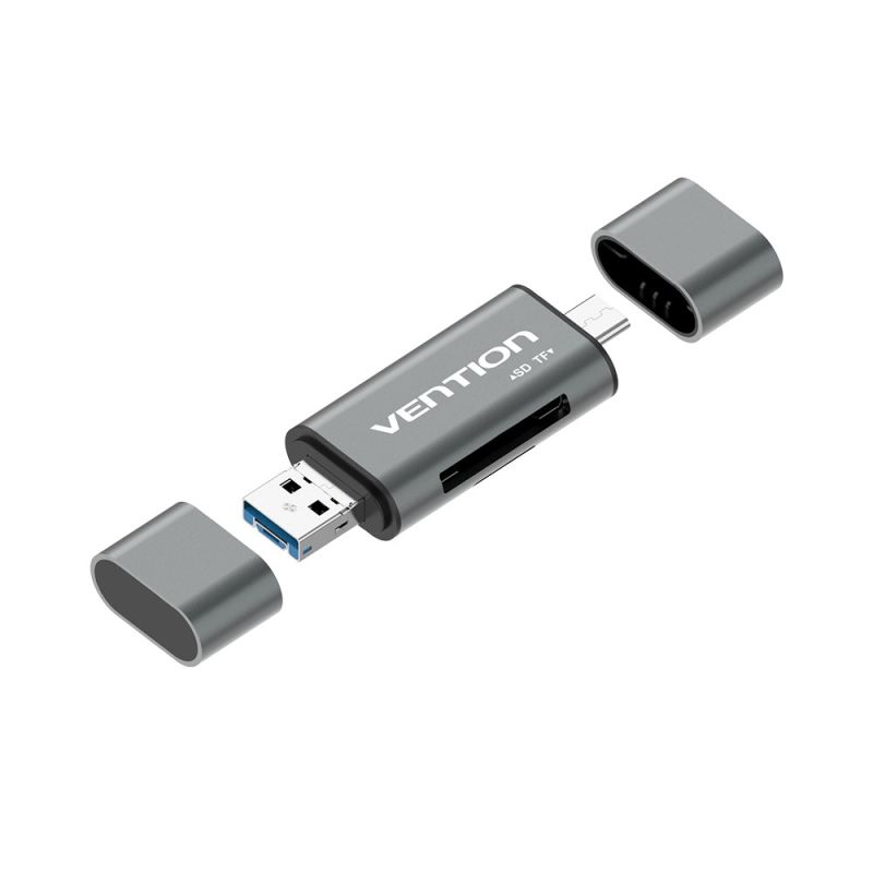 Vention SD/microSD-Kartenleser mit USB 3.0 USB-C microSD-Anschlüssen, Grau