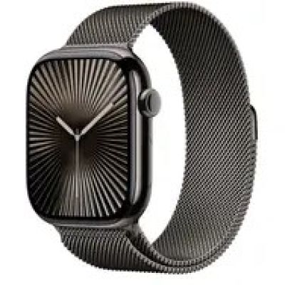 Apple Watch Series 10 GPS + Cellular 46 mm Gehäuse aus schiefergrauem Titan mit schiefergrauem Milanaise-Armband – S/M