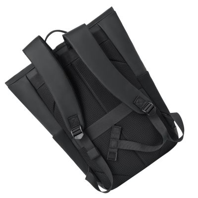 19. Rivacase Eden Rucksack, Roll-Up-Rucksack, Schwarz, Polyester, Gewachstes Leder (zum Hochziehen)