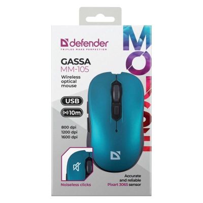 6. DEFENDER kabellose Maus GASSA MM-105 RF Silent Click, blau, 52102