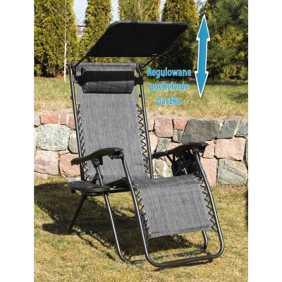 14. Klappbarer Gartenstuhl mit Sonnendach 173 x 52/65 x 110 cm, Grau