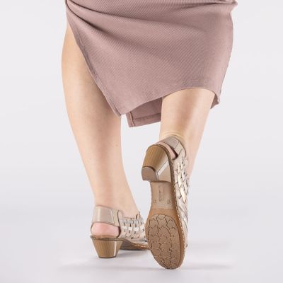 5. Damen-Lederschuhe mit hohem Absatz, bequem und flexibel, cremefarben, Rieker 46778-64