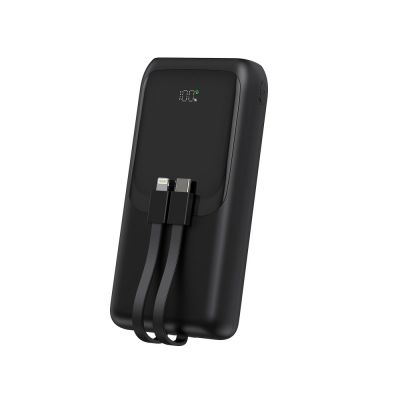 5. GEMBIRD Powerbank 20000mAh, 20W Schnellladung, LCD-Display, integrierte Kabel, Schwarz