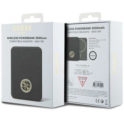 5. Guess MagSafe 4G Strassed Metal Logo Induktions-Powerbank 5 W 3000 mAh – Schwarz