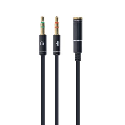 GEMBIRD CCA-418M Kabel (2x Mini-Klinkenstecker, 4-polig; 3,5 mm Stereo-Klinkenstecker; 0,20 m; schwarz)
