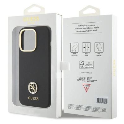 8. Guess Silicone Logo Strass 4G Case für iPhone 15 Pro - Schwarz