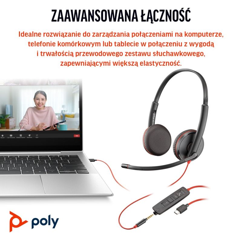 134. POLY Blackwire 3225 USB-C Stereo-Headset + 3,5-mm-Klinkenstecker + USB-C/A-Adapter (Multipack)