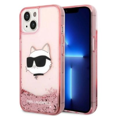 Karl Lagerfeld Glitter Choupette Head Hülle für iPhone 14 Plus – Rosa