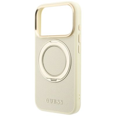 6. Guess Ring Stand 360 Grained Classic Logo MagSafe Hülle für iPhone 18 Pro Max / 17 Pro Max - beige