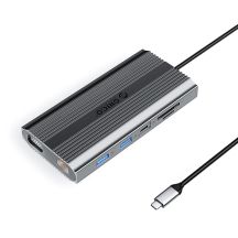 Orico XDR 12-in-1 USB-C Dockingstation mit USB-A, USB-C, HDMI 4K, VGA, RJ45, Gigabit PD, 100 W, SD- und microSD-Kartenleser – Grau