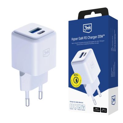 16. 3mk Hyper GaN Ladegerät 20W QC4+ PD PPS USB-C USB-A Wandladegerät - Weiß