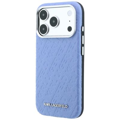 2. Karl Lagerfeld MagSafe-Schutzhülle aus Metall mit genarbtem Allover-Logo für iPhone 17 Pro / 18 Pro – Blau