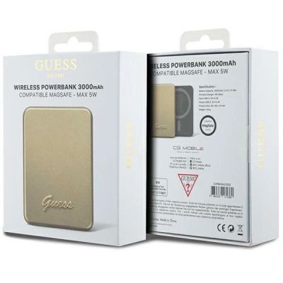 5. Guess MagSafe Metal Script Logo Induktions-Powerbank 5 W 3000 mAh – Gold