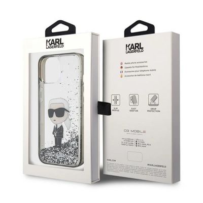 8. Karl Lagerfeld KLHCP15SLKKNSK iPhone 15 6,1" transparentes Hardcase Liquid Glitter Ikonik