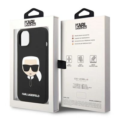 8. Karl Lagerfeld Silikon Karl's Head MagSafe Hülle für iPhone 14 Plus – Schwarz