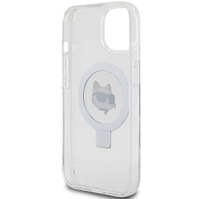 7. Karl Lagerfeld KLHMP15SHMRSCHH iPhone 15 6,1" weiß/weißes Hardcase Ring Stand Choupette Head MagSafe