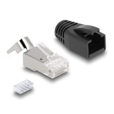 3. DeLOCK RJ45-Modularstecker mit Zugentlastung, Cat.6A-, Cat.7- und Knickschutzkappen, 25er-Set
