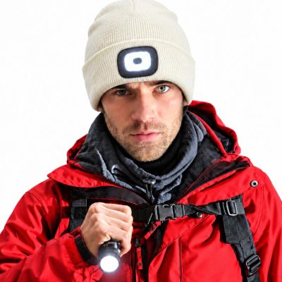 6. MÜTZE MIT STIRNLAMPE 4 LED 120 LM 3 LEUCHTMODI FÜR OUTDOOR-AKTIVITÄTEN, WEISS