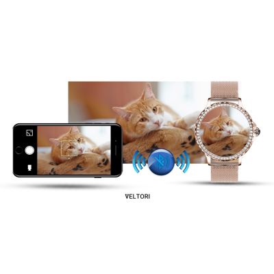 20. VELTORI VT320-1 Damen-Smartwatch, Goldarmband + rosa Silikonarmband