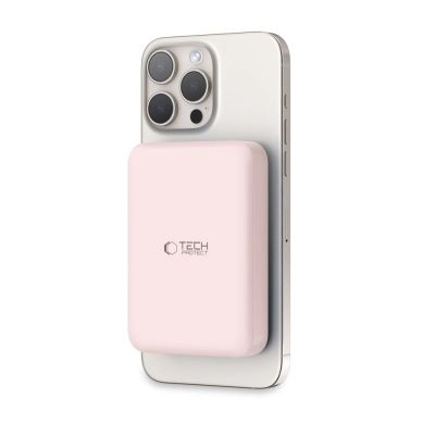 2. Tech-Protect LifeMag PB11 Powerbank mit MagSafe 10000 mAh 15 W USB-C-Anschluss – Rosa + USB-C-Kabel