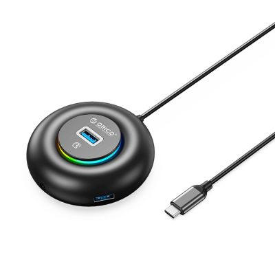 Orico YXR4-C3 RGB USB-Hub mit 4 USB-A 3.0-Anschlüssen, Audio-/Mikrofonanschluss (0,3 m) – Schwarz