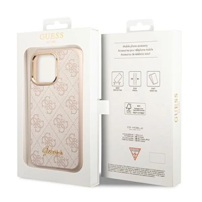 8. Guess 4G Vintage Gold Logo Hülle für iPhone 14 Pro – Rosa