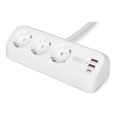 Digitus 3-fach-Steckdosenleiste fürs Büro mit 2 USB-A- und 1 USB-C-Anschluss, Weiß