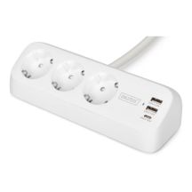 Digitus 3-fach-Steckdosenleiste fürs Büro mit 2 USB-A- und 1 USB-C-Anschluss, Weiß