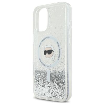 6. Karl Lagerfeld Liquid Glitter Karl Head Magsafe Hülle für iPhone 16 Plus – transparent