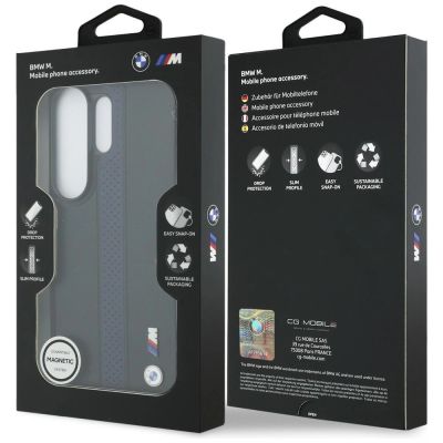 8. BMW MagSafe Hülle mit perforiertem Streifenlogo für Samsung Galaxy S26 Ultra – Blau