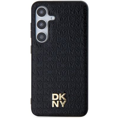 3. DKNY Leather Pattern Metal Logo MagSafe-Hülle für Samsung Galaxy S24 – Schwarz