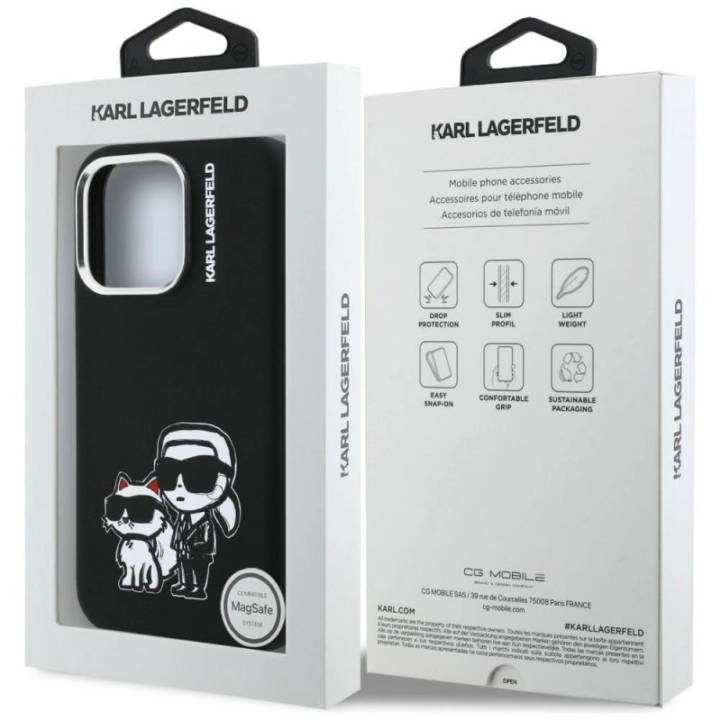 8. Karl Lagerfeld Silikon-Hülle Karl&Choupette Sketch MagSafe für iPhone 16 Pro – Schwarz