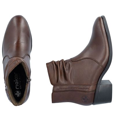 5. Braune Damen-Ankle-Boots aus Leder mit Blockabsatz, Modell Rieker 73953-27