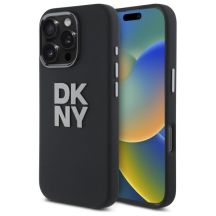 DKNY Liquid Silicone Metal Logo Hülle für iPhone 16 Pro – Schwarz