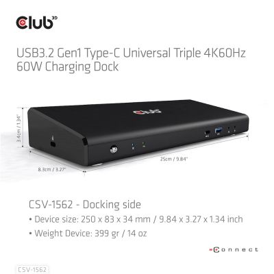 13. CLUB3D CSV-1562 Dockingstation USB 3.2 Gen 1 (3.1 Gen 1) Typ-C Schwarz
