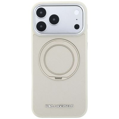 3. Karl Lagerfeld Ring Stand 360 Saffiano Classic Logo MagSafe Hülle für iPhone 18 Pro / 17 Pro – beige