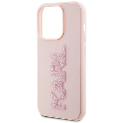 6. Karl Lagerfeld 3D Rubber Glitter Logo Hülle für iPhone 15 Pro – Rosa