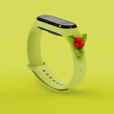 2. Strap Xmas für Xiaomi Mi Band 3 / 4 Weihnachts-Silikonarmband mit Stechpalme - Grün