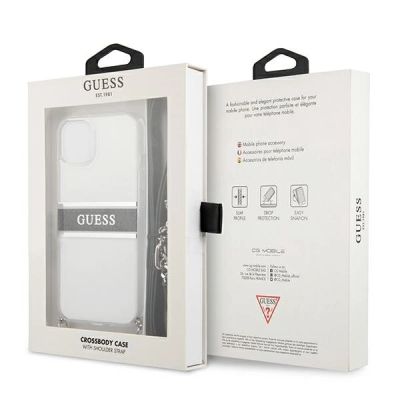 8. Guess GUHCP13SKC4GBSI iPhone 13 mini 5.4" Transparentes Hartschalenetui 4G Graues Armband Silberne Kette