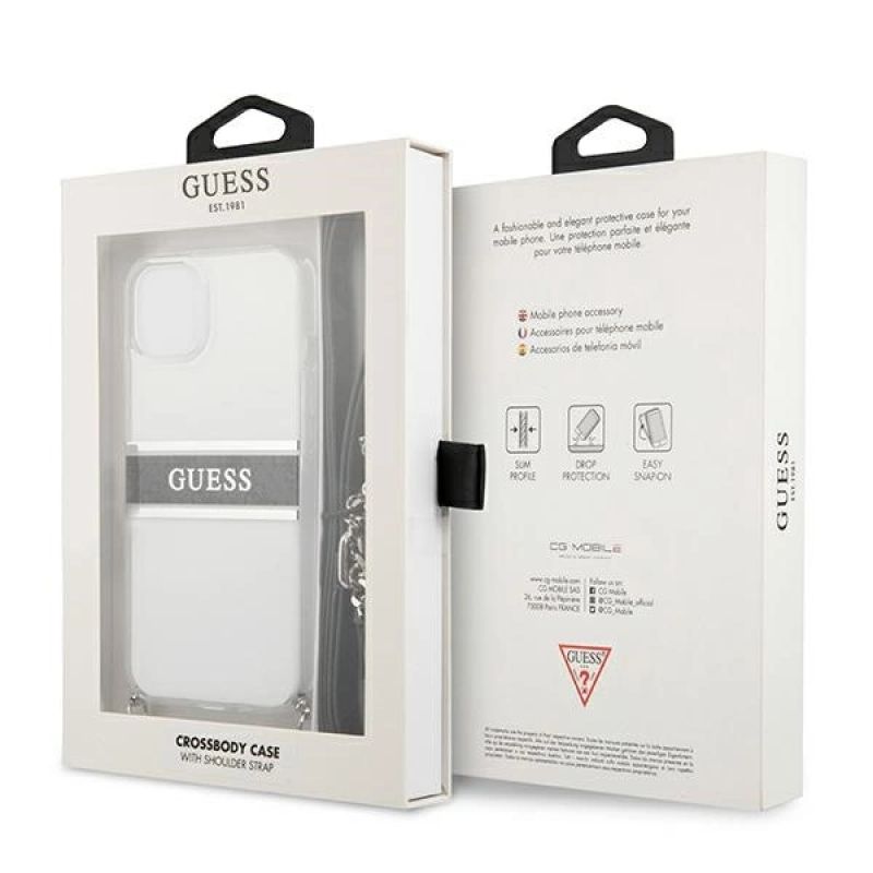 8. Guess GUHCP13SKC4GBSI iPhone 13 mini 5.4" Transparentes Hartschalenetui 4G Graues Armband Silberne Kette