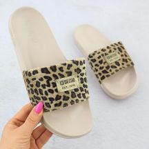 Damen-Strand-Flip-Flops mit Leopardenmuster für den Pool, beige SS274715