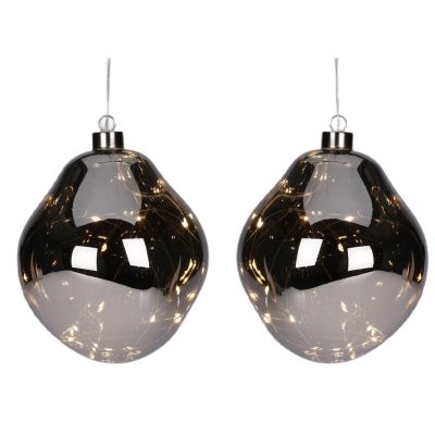 19. Glastropfen-Matrixkugel, 2 Stück, LED, 12 cm, Anthrazit