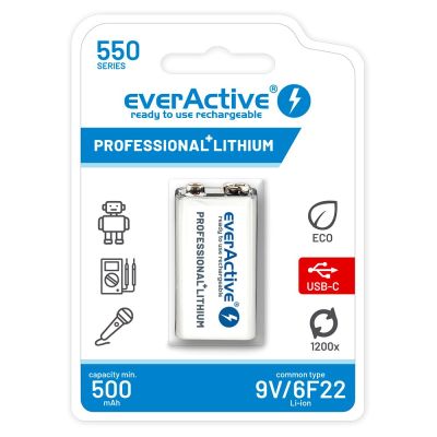 6. EVERACTIVE AKKU 6F22/9V LI-ION 550 mAh MIT USB TYP C EVHR22-550C