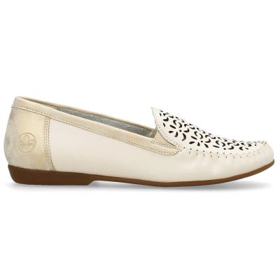 15. Rieker W RKR658 bequeme Leder-Lochschuhe, beige